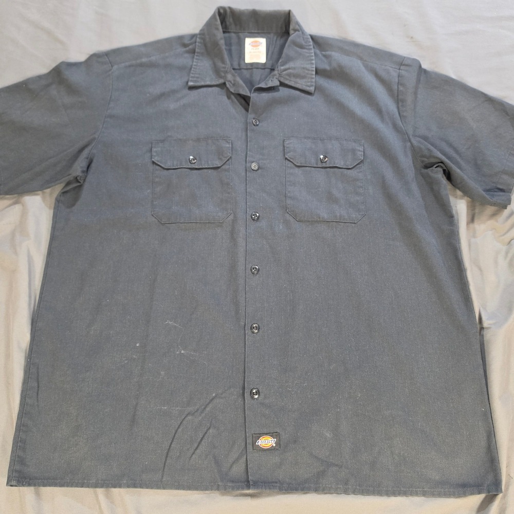 Dickies Flex Mens XL Black Short Sleeve Button Down Work Shirt W941Z7C